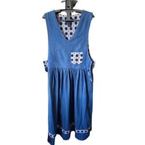 Vintage Daisy Trim Lining Jean Shift Dress Gardening Cooking Size 10 46"L